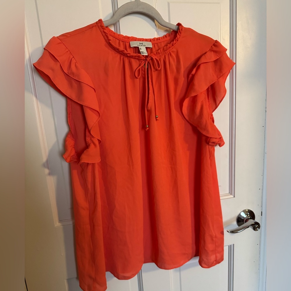 H by Halston Women's Vibrant Orange Ruffle Blouse
